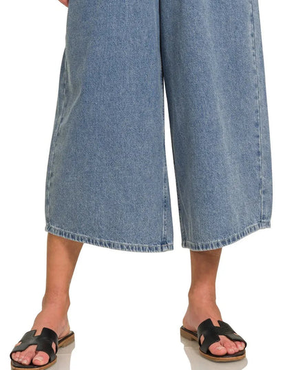 Zenana Denim Medium Washed Wide Leg Overalls - THE AMERICAN BLUE