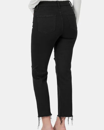 Zenana Distressed Raw Hem Cropped Jeans - THE AMERICAN BLUE