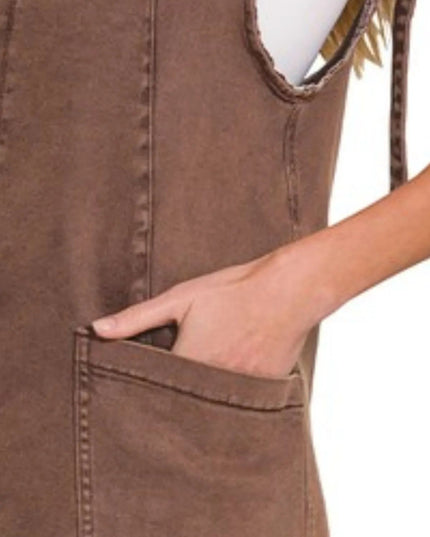 Zenana Washed Adjustable Strap Denim Overall Dress - THE AMERICAN BLUE