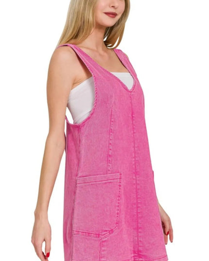 Zenana Washed Adjustable Strap Denim Overall Dress - THE AMERICAN BLUE