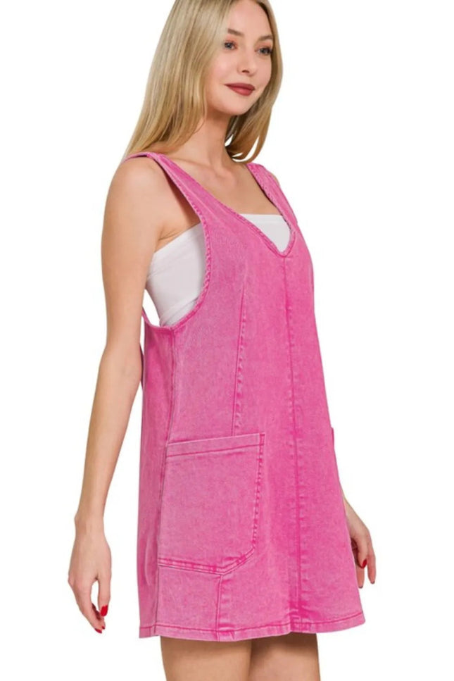 Zenana Washed Adjustable Strap Denim Overall Dress - THE AMERICAN BLUE