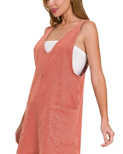 Zenana Washed Adjustable Strap Denim Overall Dress - THE AMERICAN BLUE