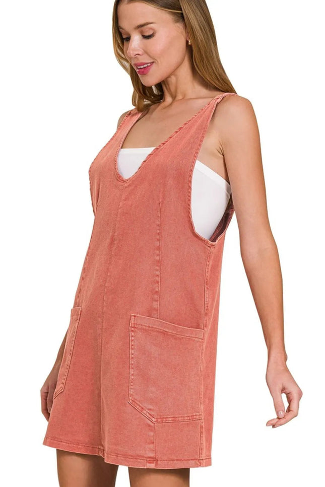 Zenana Washed Adjustable Strap Denim Overall Dress - THE AMERICAN BLUE