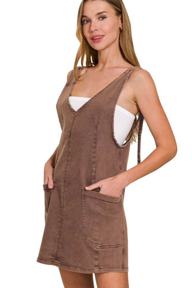 Zenana Washed Adjustable Strap Denim Overall Dress - THE AMERICAN BLUE