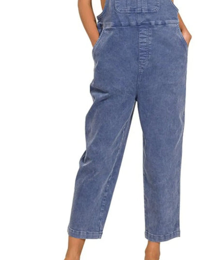 Zenana Washed Knot Strap Relaxed Fit Overalls - THE AMERICAN BLUE