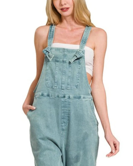 Zenana Washed Knot Strap Relaxed Fit Overalls - THE AMERICAN BLUE