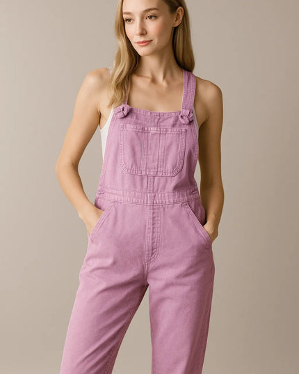 Zenana Washed Knot Strap Relaxed Fit Overalls - THE AMERICAN BLUE