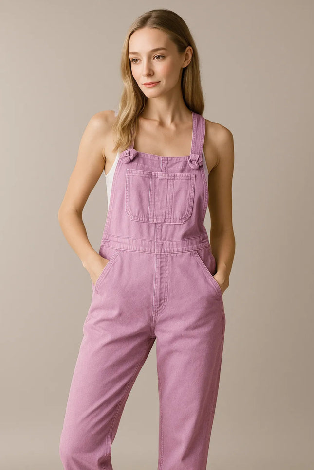 Zenana Washed Knot Strap Relaxed Fit Overalls - THE AMERICAN BLUE