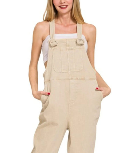 Zenana Washed Knot Strap Relaxed Fit Overalls - THE AMERICAN BLUE