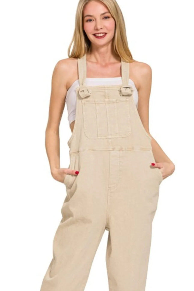 Zenana Washed Knot Strap Relaxed Fit Overalls - THE AMERICAN BLUE