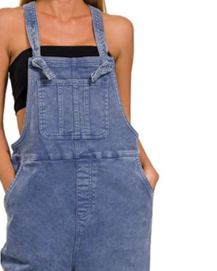 Zenana Washed Knot Strap Relaxed Fit Overalls - THE AMERICAN BLUE