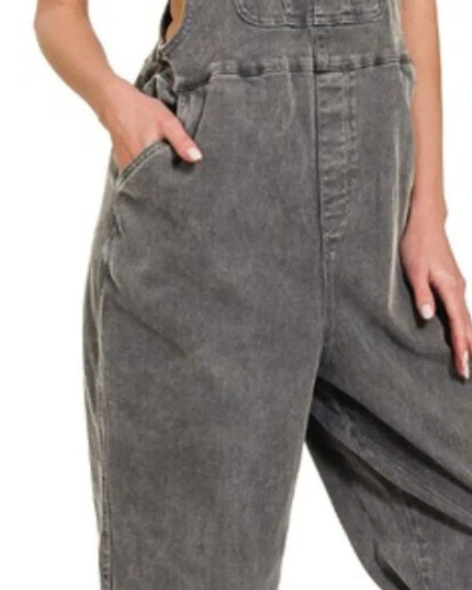 Zenana Washed Knot Strap Relaxed Fit Overalls - THE AMERICAN BLUE