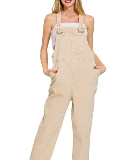 Zenana Washed Knot Strap Relaxed Fit Overalls - THE AMERICAN BLUE