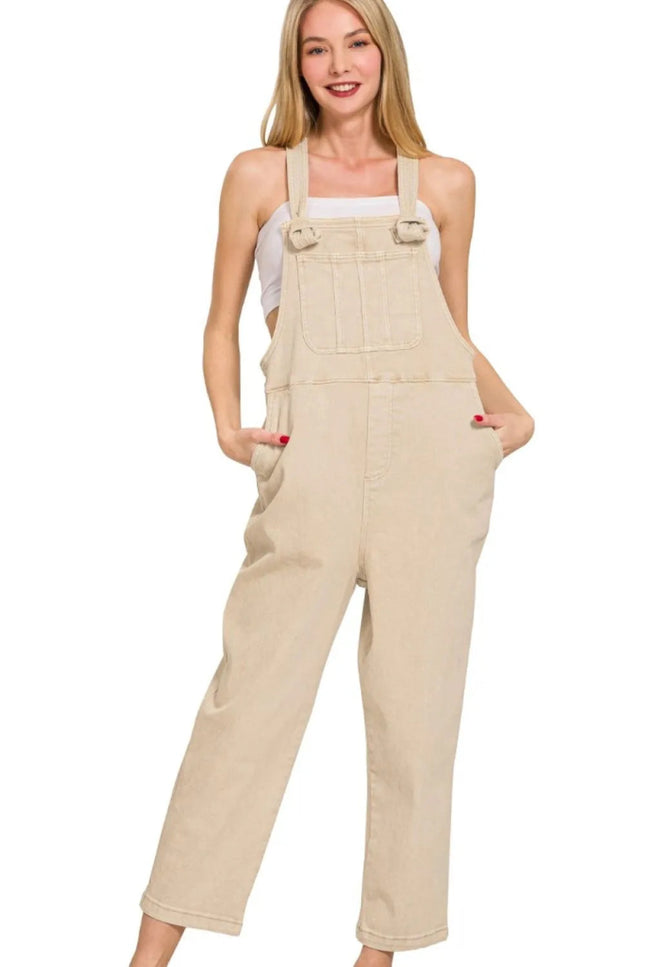Zenana Washed Knot Strap Relaxed Fit Overalls - THE AMERICAN BLUE