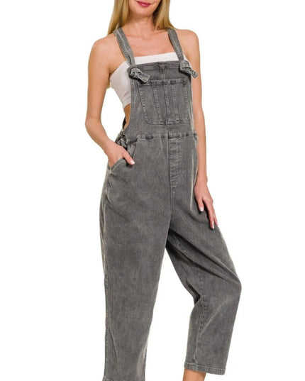Zenana Washed Knot Strap Relaxed Fit Overalls - THE AMERICAN BLUE
