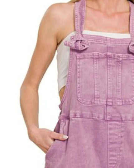 Zenana Washed Knot Strap Relaxed Fit Overalls - THE AMERICAN BLUE
