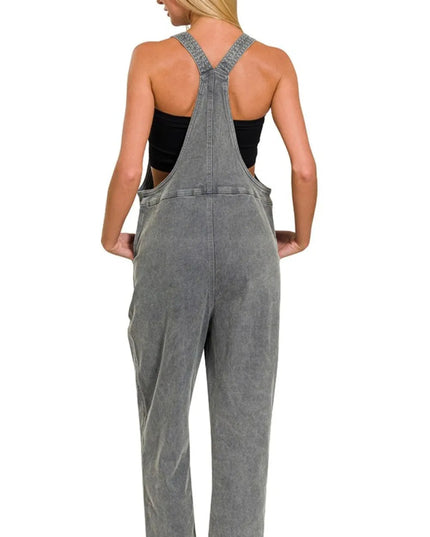 Zenana Washed Knot Strap Relaxed Fit Overalls - THE AMERICAN BLUE