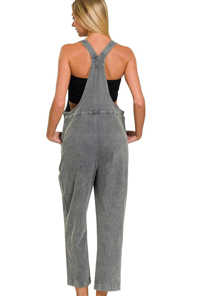 Zenana Washed Knot Strap Relaxed Fit Overalls - THE AMERICAN BLUE