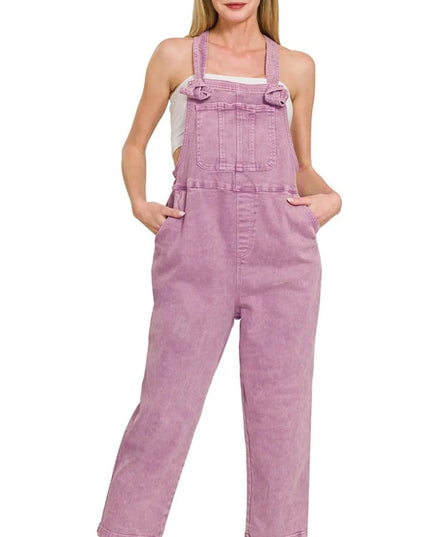 Zenana Washed Knot Strap Relaxed Fit Overalls - THE AMERICAN BLUE