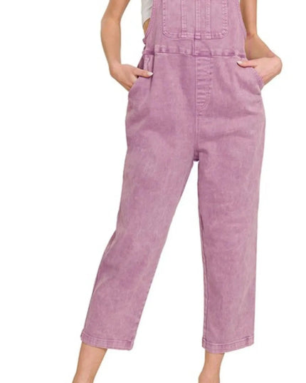 Zenana Washed Knot Strap Relaxed Fit Overalls - THE AMERICAN BLUE