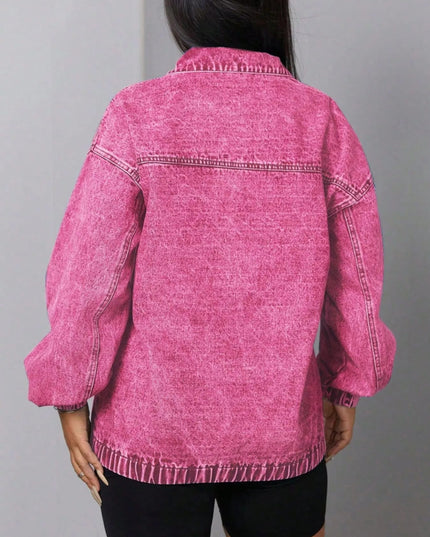 Zip Collar Long Sleeve Denim Top - THE AMERICAN BLUE